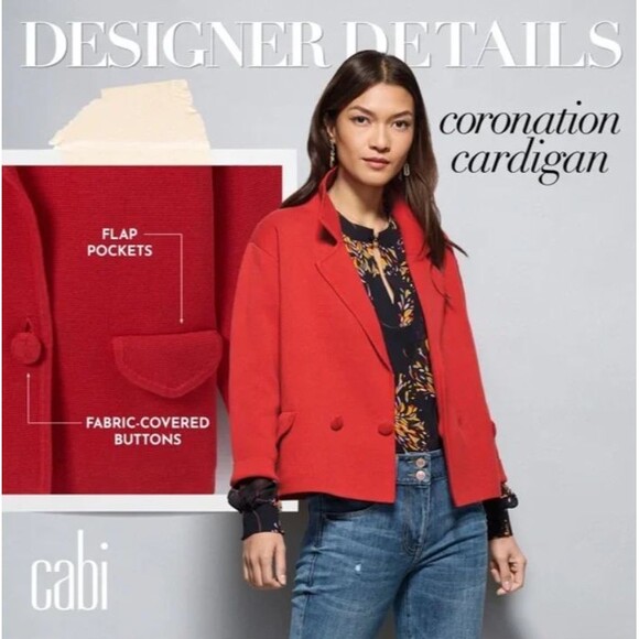 Cabi Coronation Sweater Knit Blazer Women M Red Pockets Preppy Twee Regency Work - Picture 4 of 11